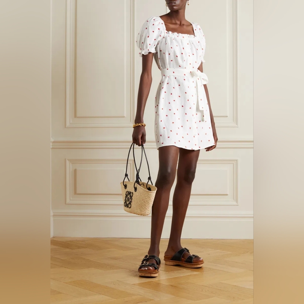 Sleeper 100% linen strawberry mini brigitte dress, xsmall